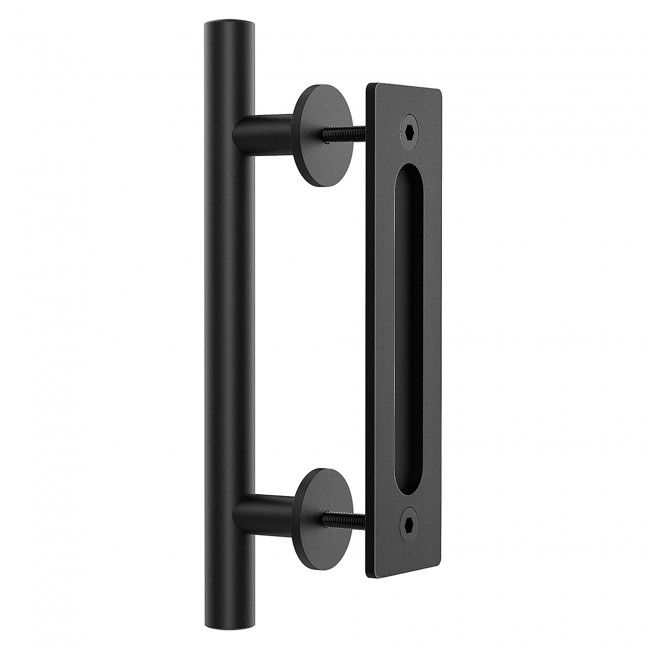 Set of 2 Pcs Black Painted Solid Steel Gate Handle Pull Comfortable & Handy WINSOON Rustic Barn Door Handles 9’’ Heavy Duty Hardware Snugly Fits for Cabinet Fence Drawer 