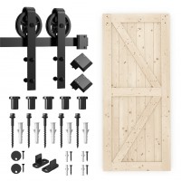 Sliding Barn Solid Wood Door Pre-Drilled Assemble  DIY Unfinished Solid Tsuga Wood Slab  hardware kit with black wheels hanger included