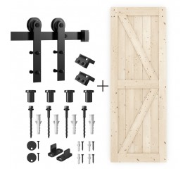Sliding Barn Solid Wood Door Pre-Drilled Assemble  DIY Unfinished Solid Tsuga Wood Slab  hardware kit with I Shape hanger included 