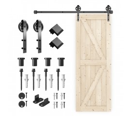 Sliding Barn Solid Wood Door Pre-Drilled Assemble  DIY Unfinished Solid Tsuga Wood Slab  hardware kit with J Shape hanger included 