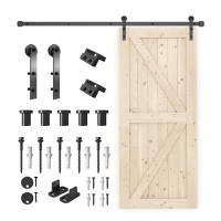 Sliding Barn Solid Wood Door Pre-Drilled Assemble  DIY Unfinished Solid Tsuga Wood Slab  hardware kit with J Shape hanger included 