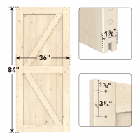 WINSOON 36 x 84 Inch Sliding Barn Door Interior Paneled Slab, DIY Solid Spruce Wood K Frame Planks, Pre Drilled, Bottom Grooved, Easy Install, Natural