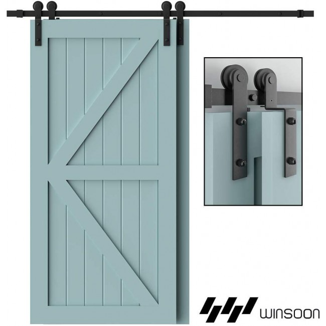 Winsoon 4 18ft Bypass Barn Door Hardware Rail Kit Closet Hanger Single Track Double Door One Piece Track