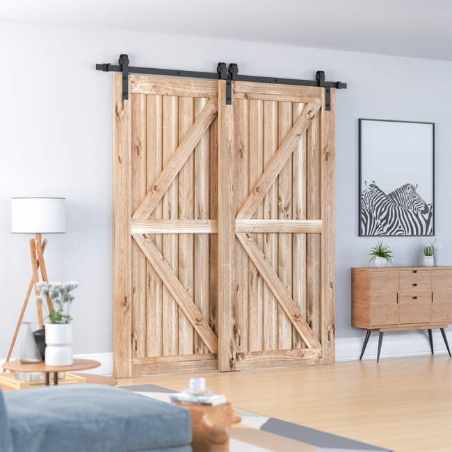 Winsoon 418FT Single Track Bypass Barn Door Hardware Kit Closet Double Door Low Ceiling