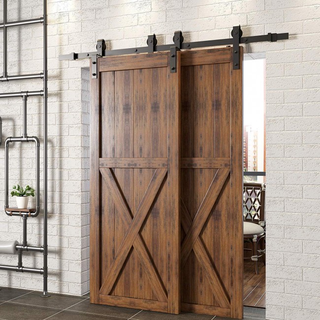 Winsoon 418FT Single Track Bypass Barn Door Hardware Kit Closet Double