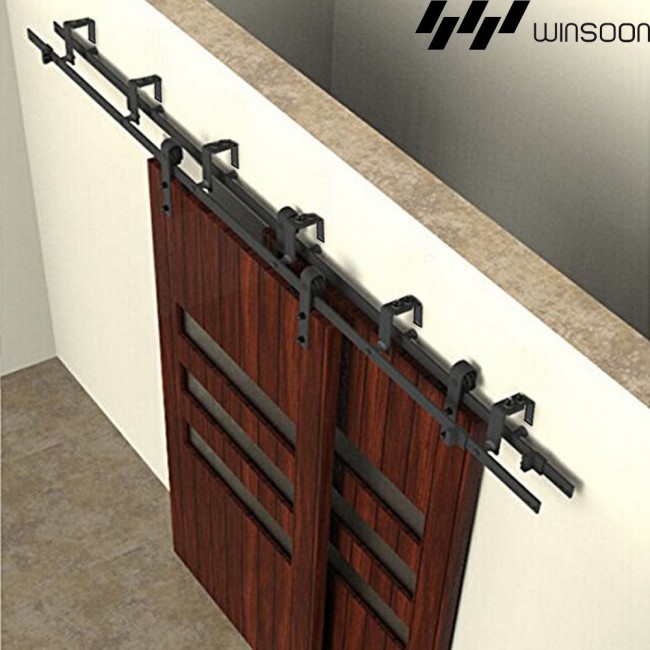WinSoon 5-16FT Bypass Sliding Barn Door Hardware Double Track Kit Bent New