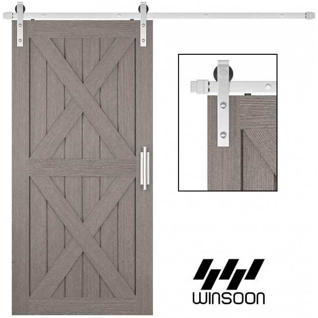 5FT / Single Door Kit WINSOON Heavy Duty Interior Basic Hanging Silver Color Stainless Steel Single Sliding Barn Door Hardware Track Set 