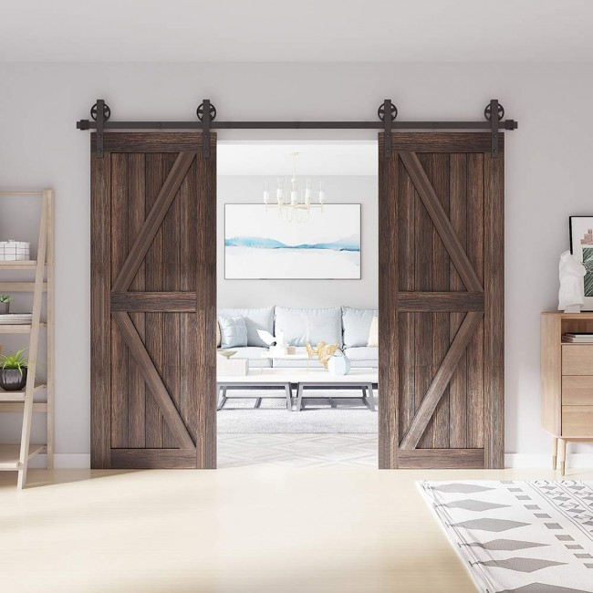 WinSoon 518FT Sliding Barn Door Hardware Double Doors Track Kit Black