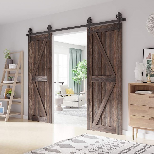 WinSoon 518FT Sliding Barn Door Hardware Double Doors Track Kit Black