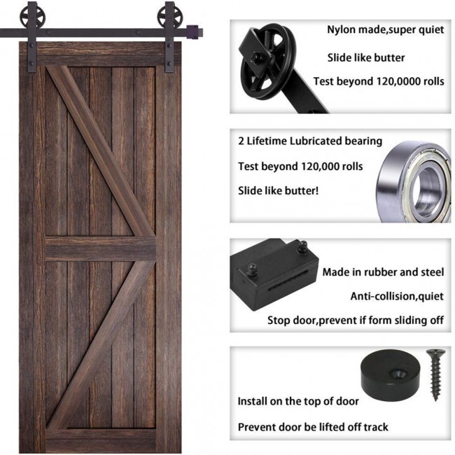 WinSoon 518FT Sliding Barn Door Hardware Double Doors Track Kit Black Wheel Style