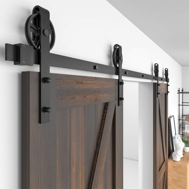 WinSoon 518FT Sliding Barn Door Hardware Double Doors Track Kit Black