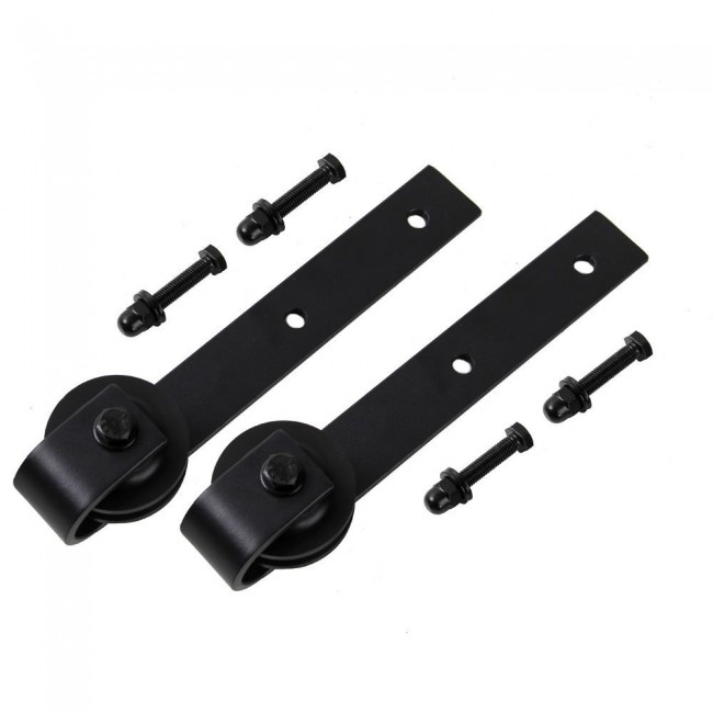 WinSoon Black Antique Roller Kit for Sliding Barn Door Hardware System (Bending Design)