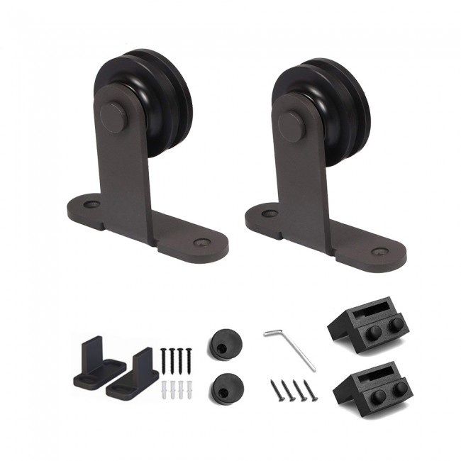 WinSoon Black Antique Roller Kit for Sliding Barn Door Hardware System (Roller Design)