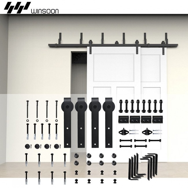 Metal Sliding Bypass Barn Door Hardware Kit Wall Mount Bracket System - WinSoon Metal Sliding Bypass Barn Door Hardware Kit Wall Mount Bracket  System