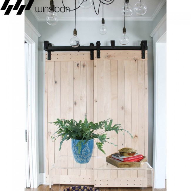 WinSoon Metal Sliding Bypass Barn Door Hardware Kit System Wall ... - WinSoon Sliding Bypass Barn Door Hardware Kit System Wall Mount Bracket New  Style