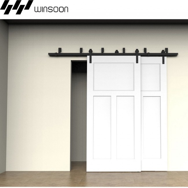 WinSoon Metal Sliding Bypass Barn Door Hardware Kit System Wall ... - WinSoon Sliding Bypass Barn Door Hardware Kit System Wall Mount Bracket New  Style