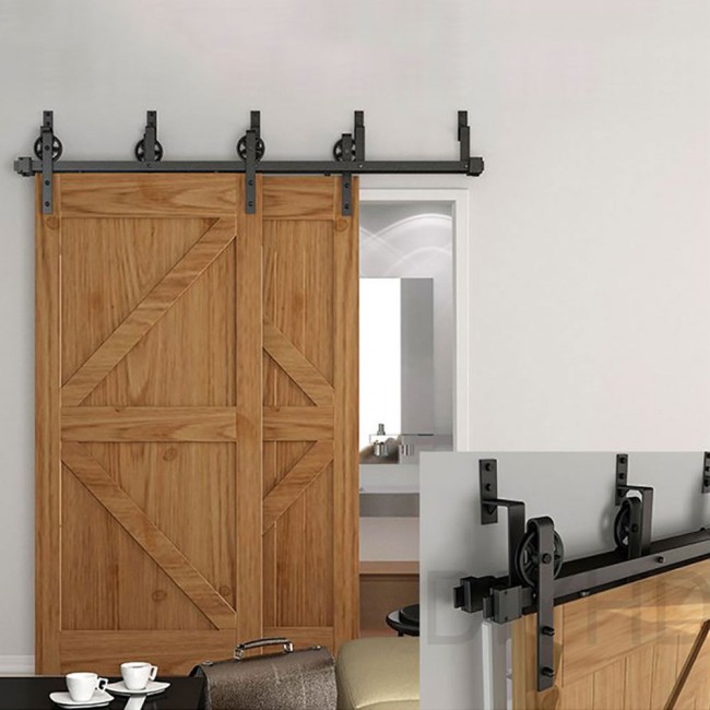 5-16 FT Bypass Sliding Barn Door Hardware Big Black Wheel Rolling ... - WINSOON 5-16 FT Bypass Sliding Barn Door Hardware Big Black Wheel Rolling  Style Track Kit