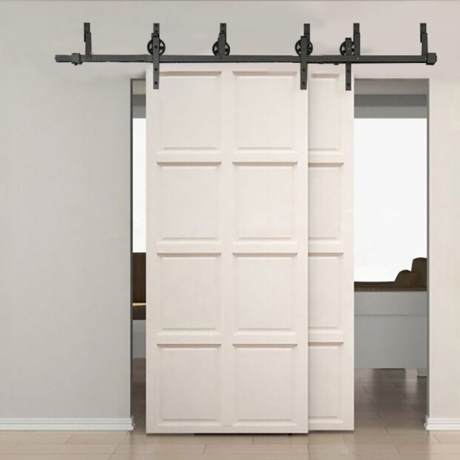 5-16 FT Bypass Sliding Barn Door Hardware Big Black Wheel Rolling ... - WINSOON 5-16 FT Bypass Sliding Barn Door Hardware Big Black Wheel Rolling  Style Track Kit