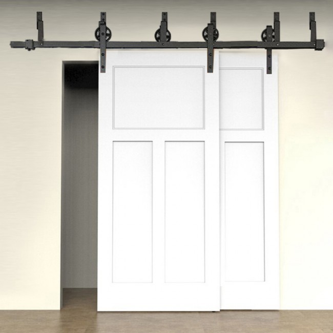5-16 FT Bypass Sliding Barn Door Hardware Big Black Wheel Rolling ... - WINSOON 5-16 FT Bypass Sliding Barn Door Hardware Big Black Wheel Rolling  Style Track Kit